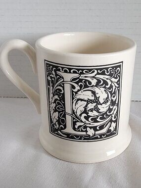 Monogram Initial L Creative Tops England Coffee Mug Cup Black Scroll on White